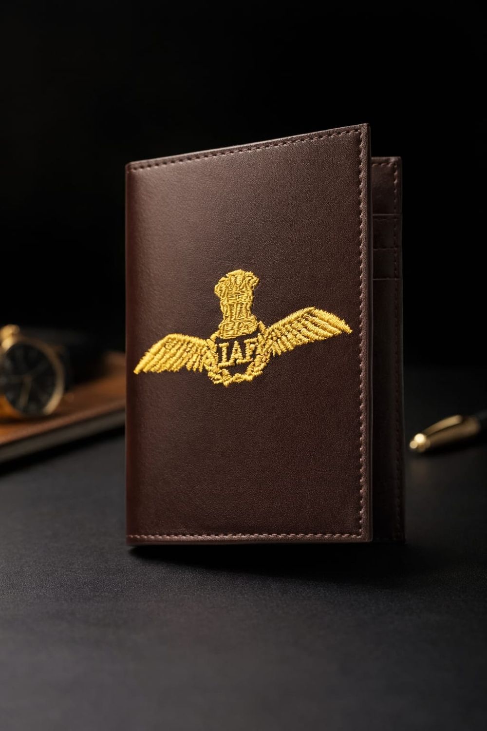IAF Wing Embroidry Pure Leather Id Cover