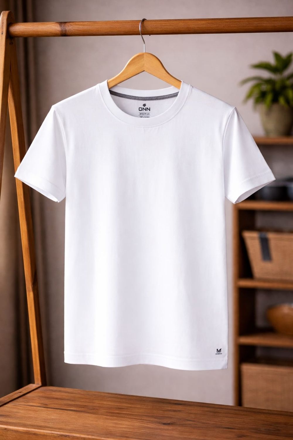 ONN Men's Half Sleeves Round Neck Maroon 100% White T-Shirt