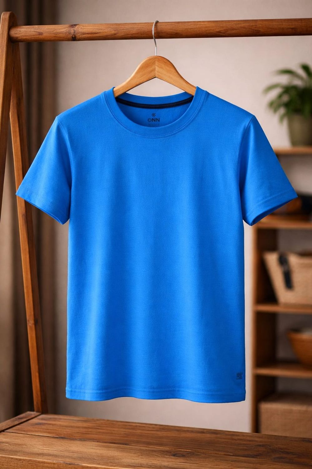 ONN Men's Half Sleeves Round Neck Sea Blue 100% Cotton T-Shirt