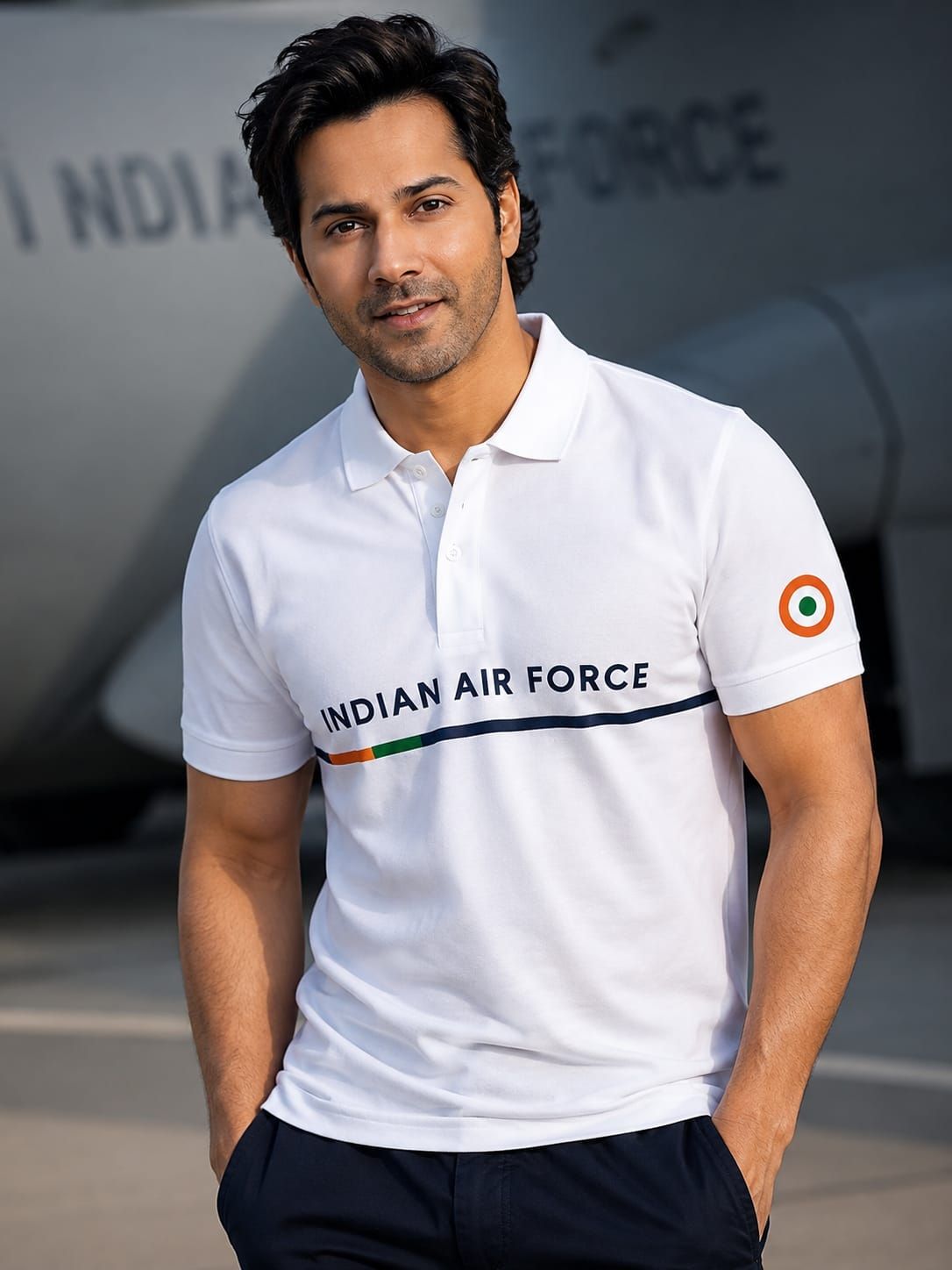 IAF White Triline Matty Collar T shirt