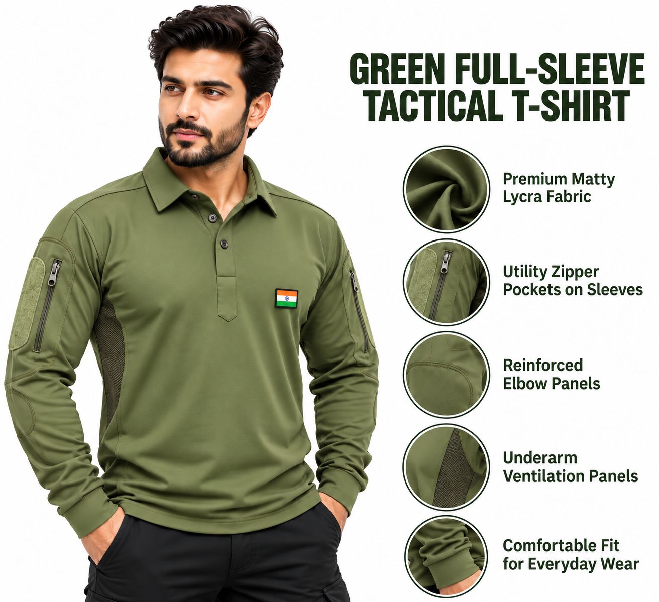 Green Matty Full Sleeves Uri T Shirt