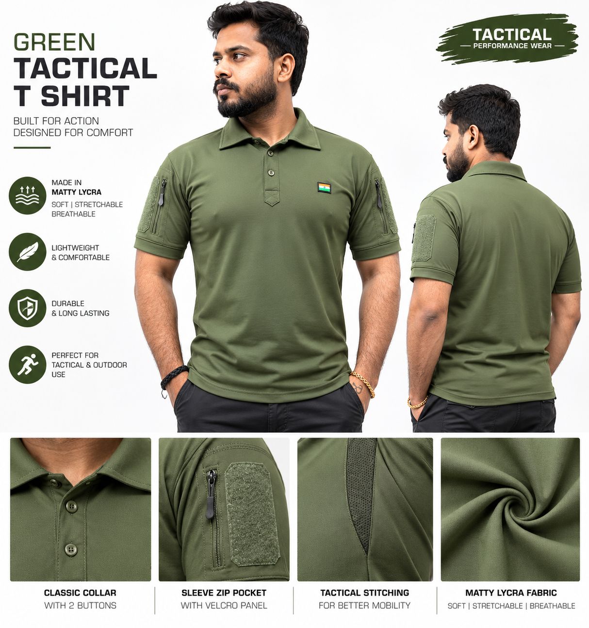 Green Matty Half Sleeves Uri T Shirt