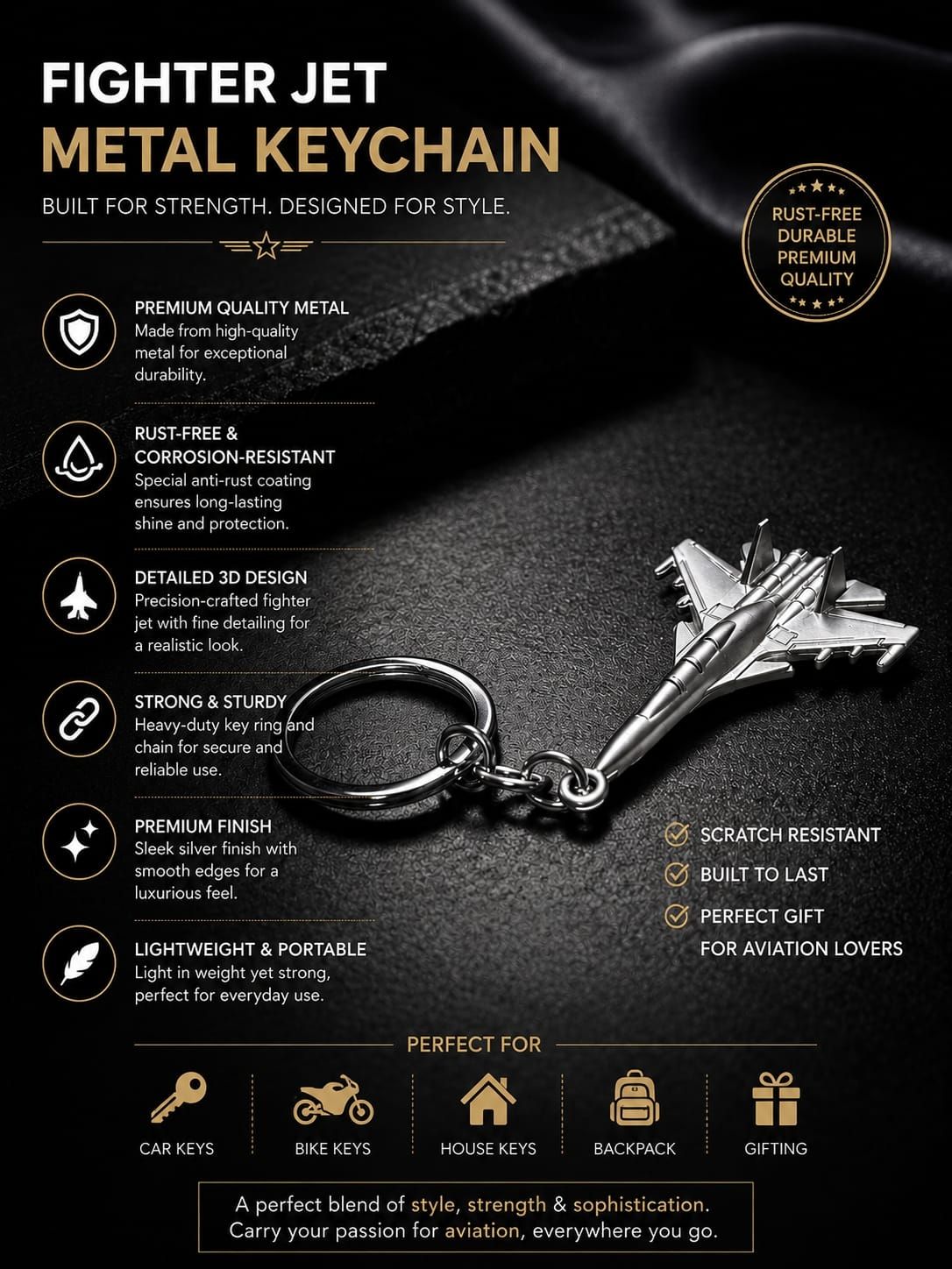 Su30 Silver Metal Keyring