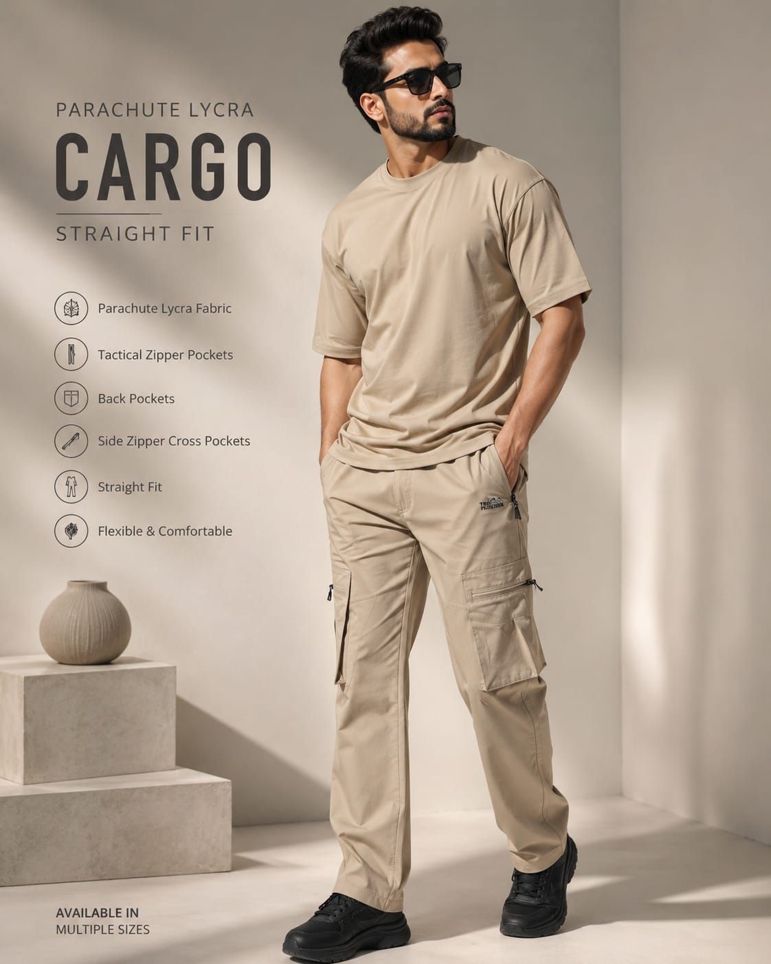 Parachute Lycra pant Style Cargo &amp; Drop Shoulder Set