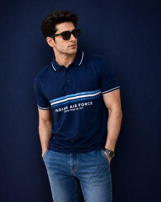 IAF Navy Lines Matty Collar T shirt