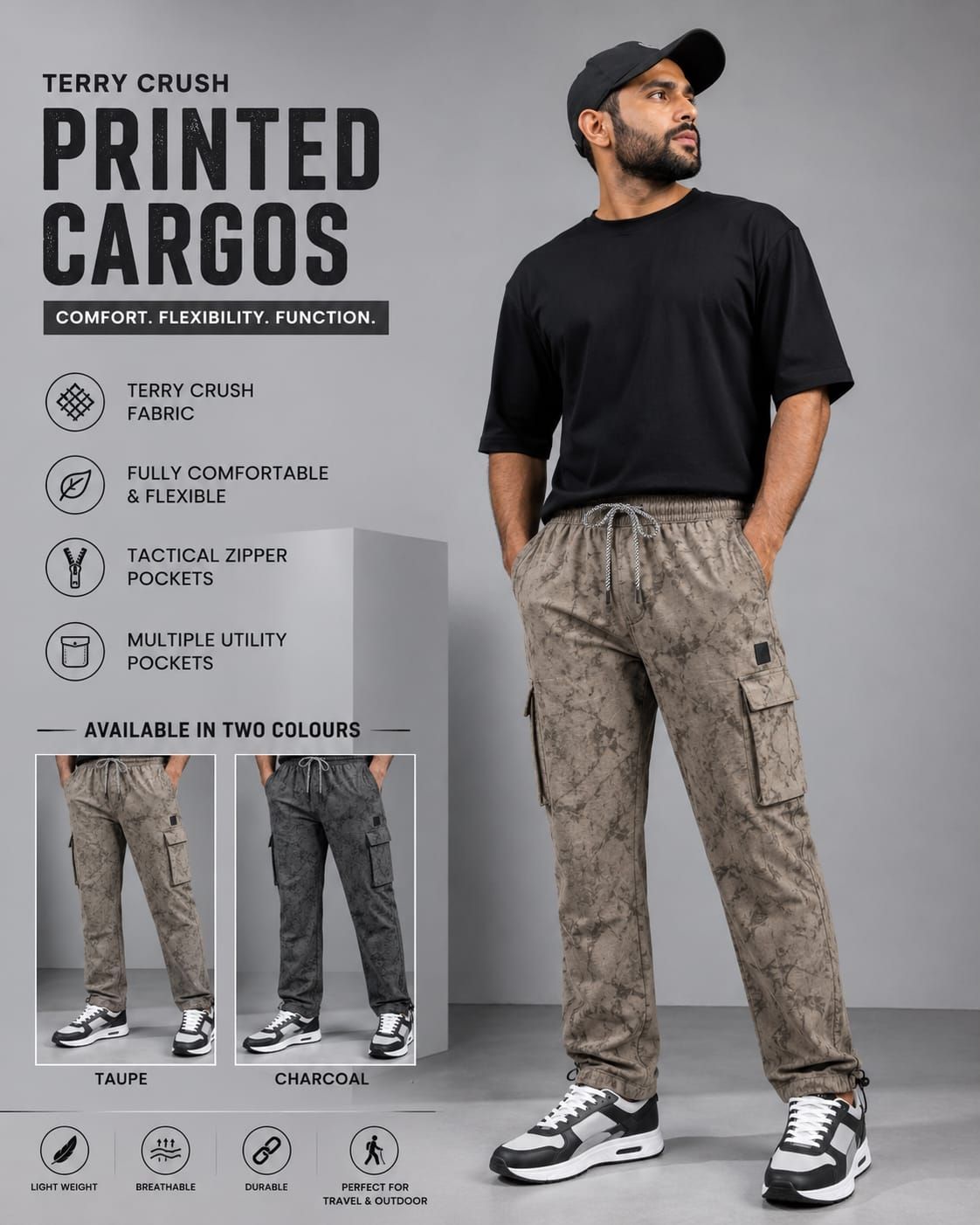 Terry Crush Printed Cargos