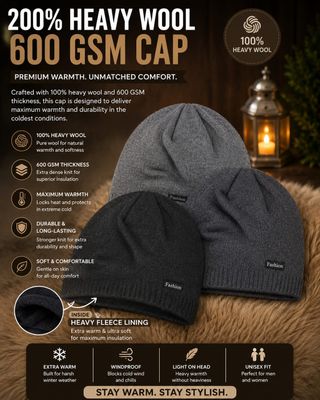 Fashion 600 GSM  100% Heavy woollen cap