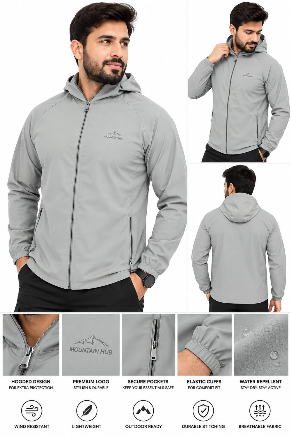 Mountain Hub Grey Parachute Windcheater