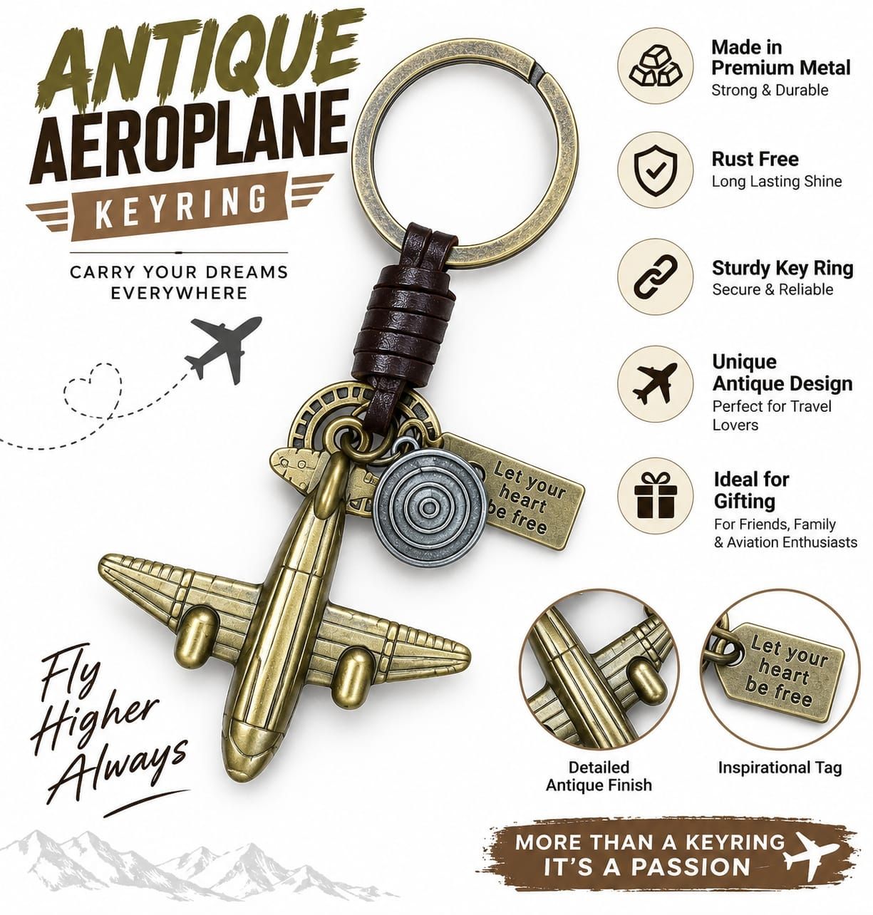 Antique Aeroplane Metal Keyring