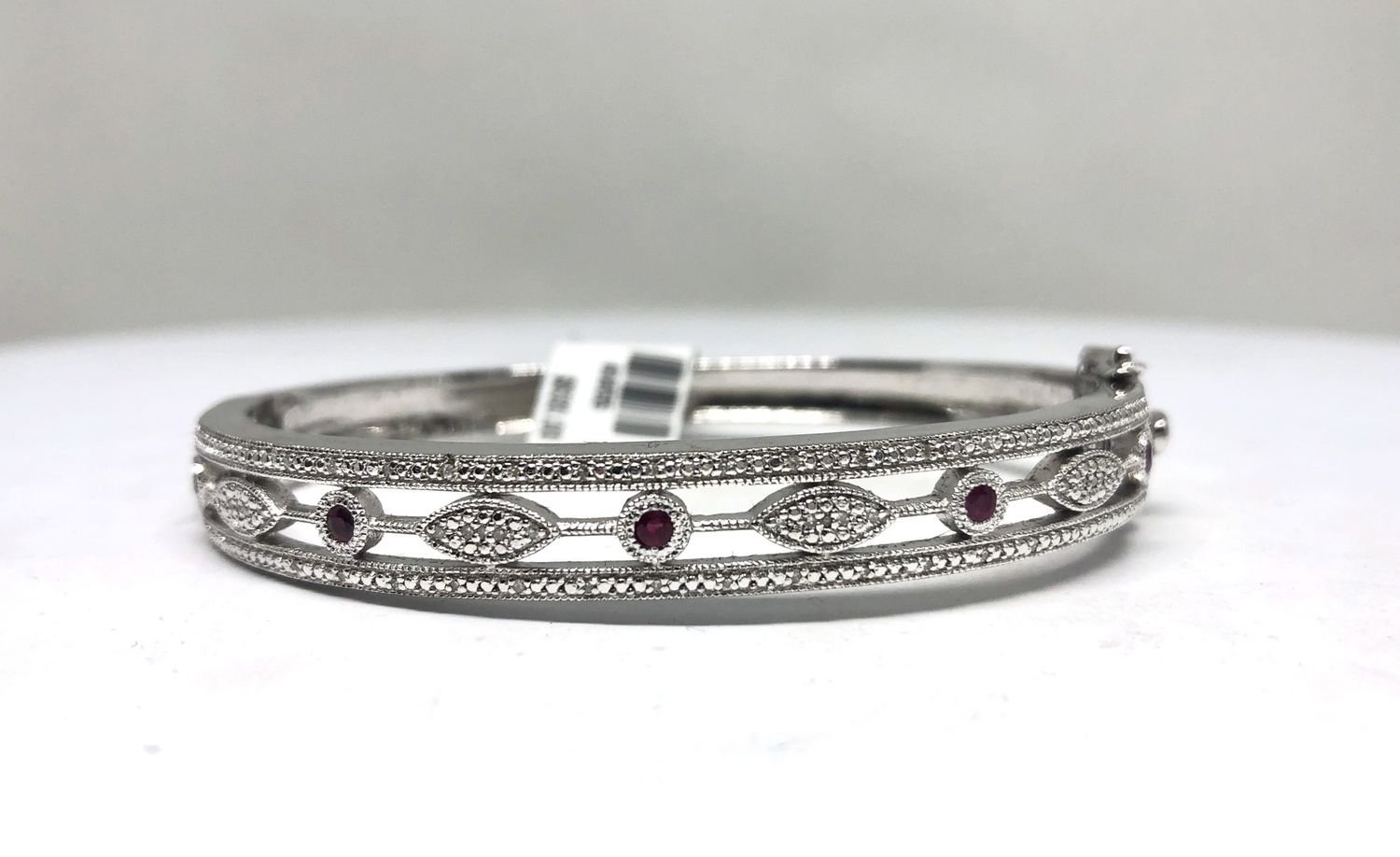 Sterling 23.3g .13ctw Diamond .25ctw Ruby Fashion Bangle