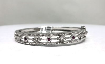 Sterling 23.3g .13ctw Diamond .25ctw Ruby Fashion Bangle