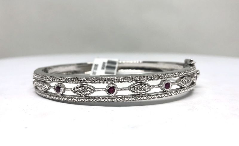 Sterling 23.3g .13ctw Diamond .25ctw Ruby Fashion Bangle