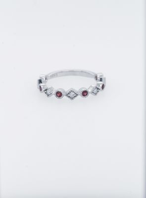 14KW 2.3g 2.4g .14ctw Diamond .22ctw Ruby Stackable Band (size 7)