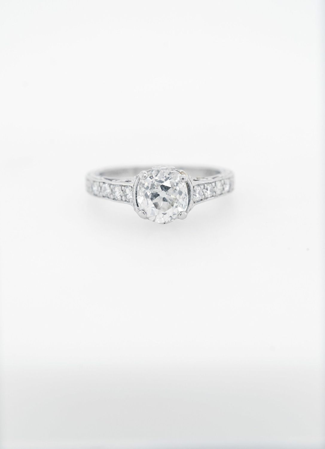 Platinum 5.3g 2.13ctw (1.46ctr) I/SI2 Mine Cut Diamond Vintage Ring (size 5.5)