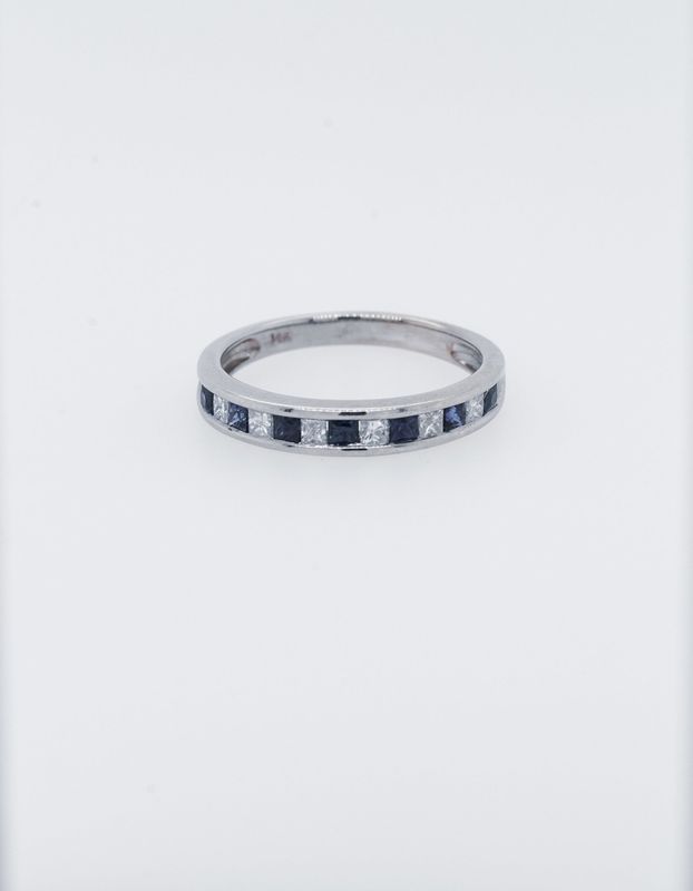 ADT-14KW 2.7g .26ctw Diamond .40ctw Sapphire Stackable Band (size 6.5)