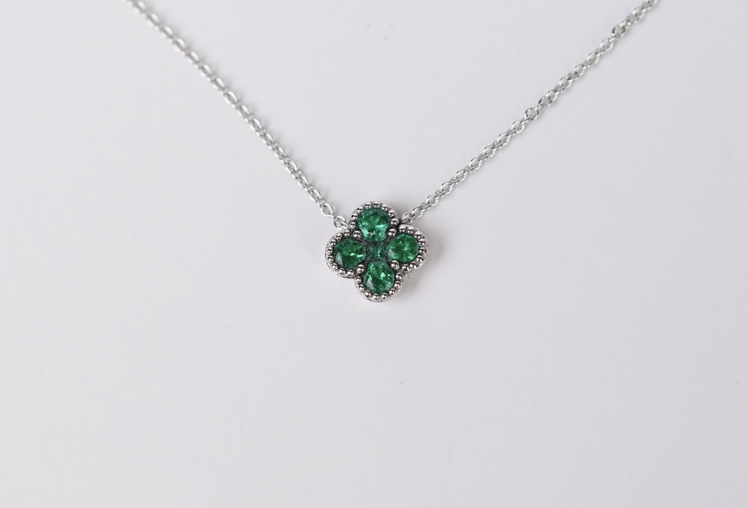 DDT-18KW 2.4g .35ctw Emerald Cluster Pendant 16-18&quot;