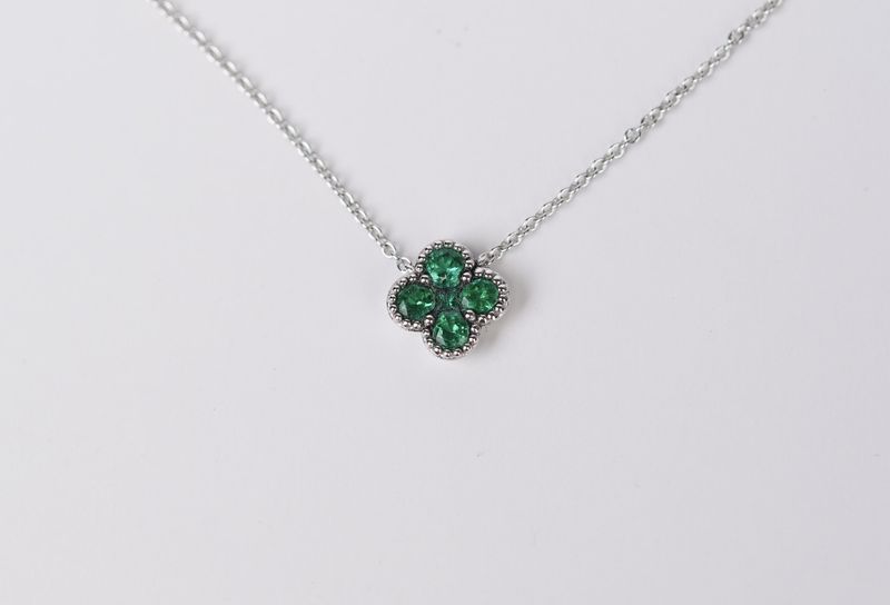 DDT-18KW 2.4g .35ctw Emerald Cluster Pendant 16-18&quot;