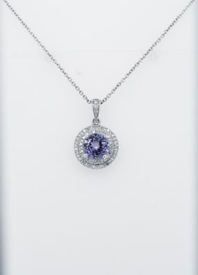 AEN-14KW 2.4g 1.32ctw (1.17ctr) Tanzanite &amp; Diamond Double Halo Pendant 16&quot;