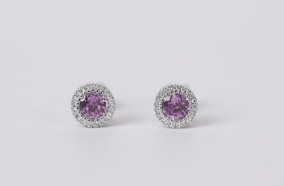 EEB-14KW 1.5g 1.22ctw Pink Sapphire &amp; Diamond Halo Studs