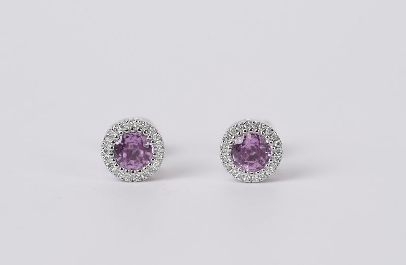 EEB-14KW 1.5g 1.22ctw Pink Sapphire &amp; Diamond Halo Studs