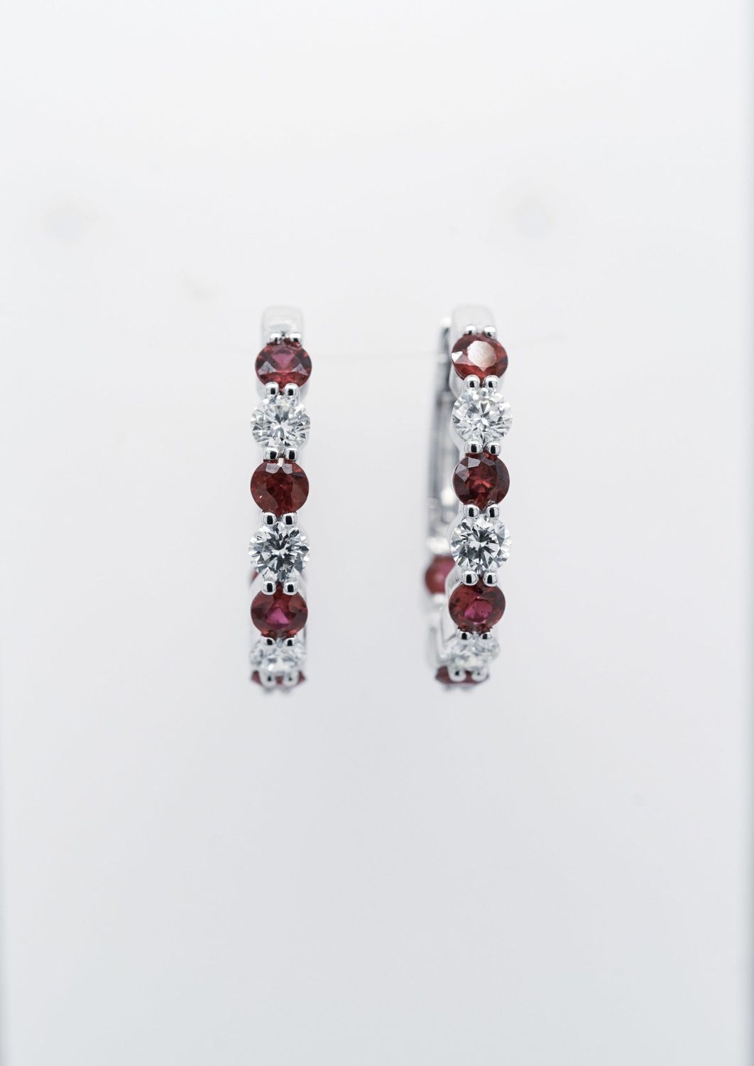 VERT-18KW 3.3g 2.17ctw Ruby &amp; Diamond Hoop Earrings