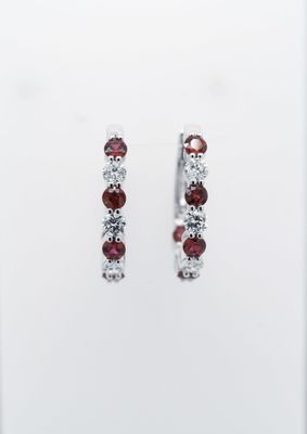 VERT-18KW 3.3g 2.17ctw Ruby &amp; Diamond Hoop Earrings