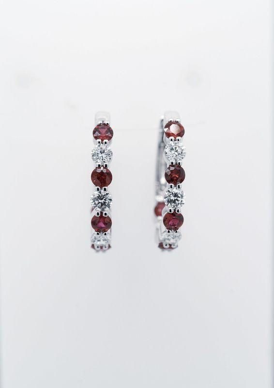 VERT-18KW 3.3g 2.17ctw Ruby &amp; Diamond Hoop Earrings