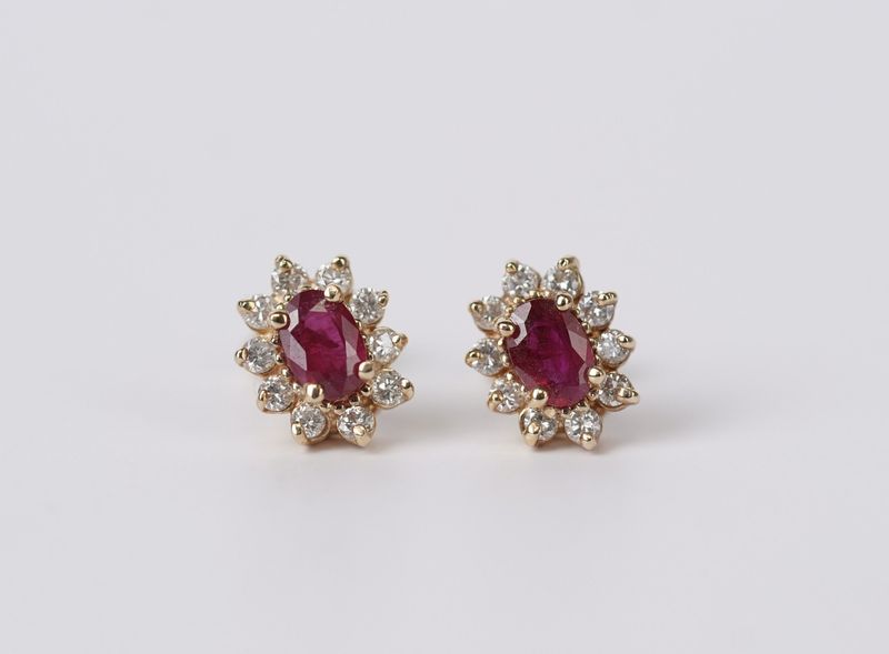 VAE-14KY 2.74g 1.50ctw Ruby &amp; Diamond Halo Stud Earrings