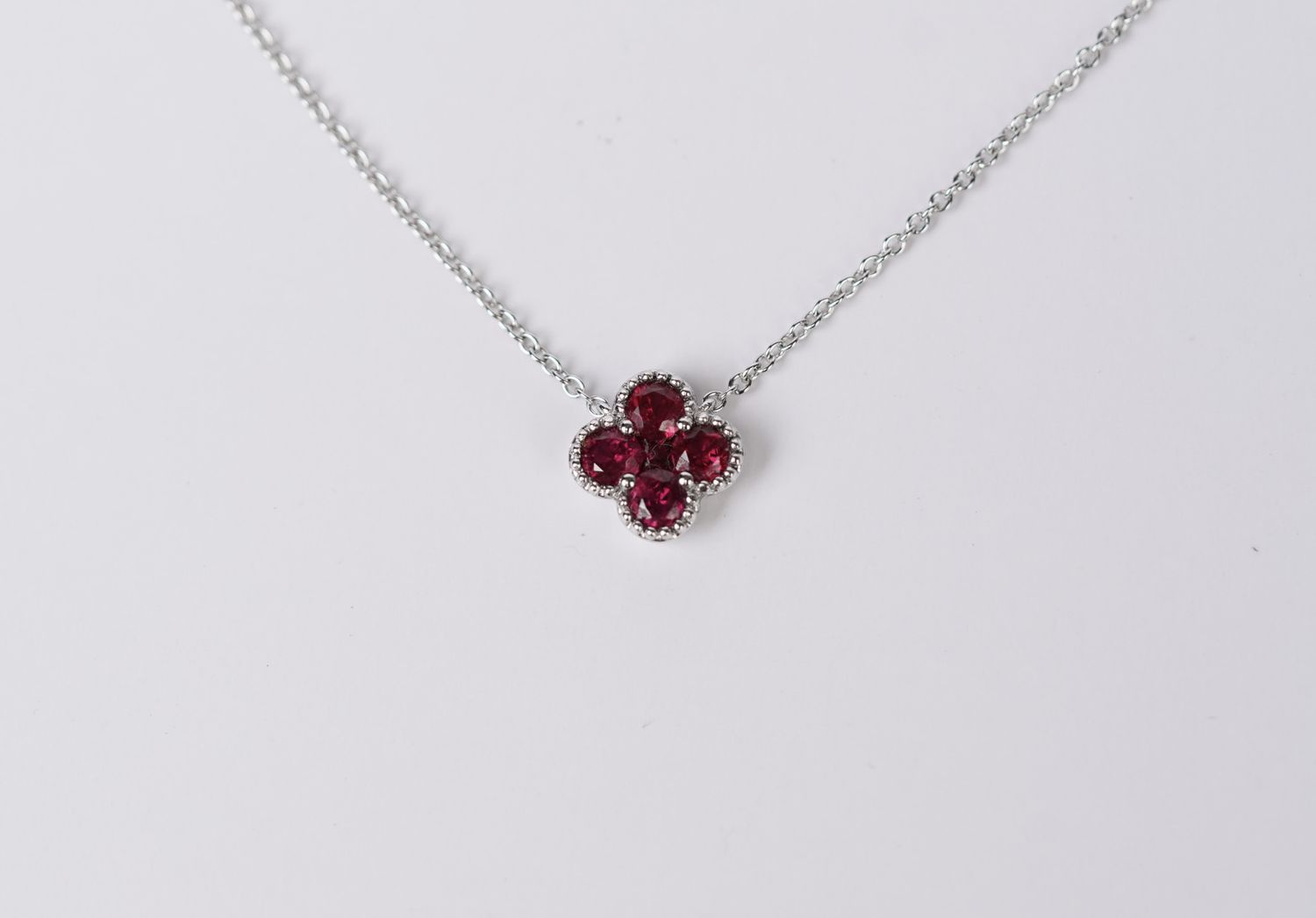 DDI-18KW 2.4g .58ctw Ruby Cluster Pendant 16-18&quot;
