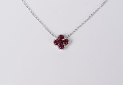 DDI-18KW 2.4g .58ctw Ruby Cluster Pendant 16-18&quot;