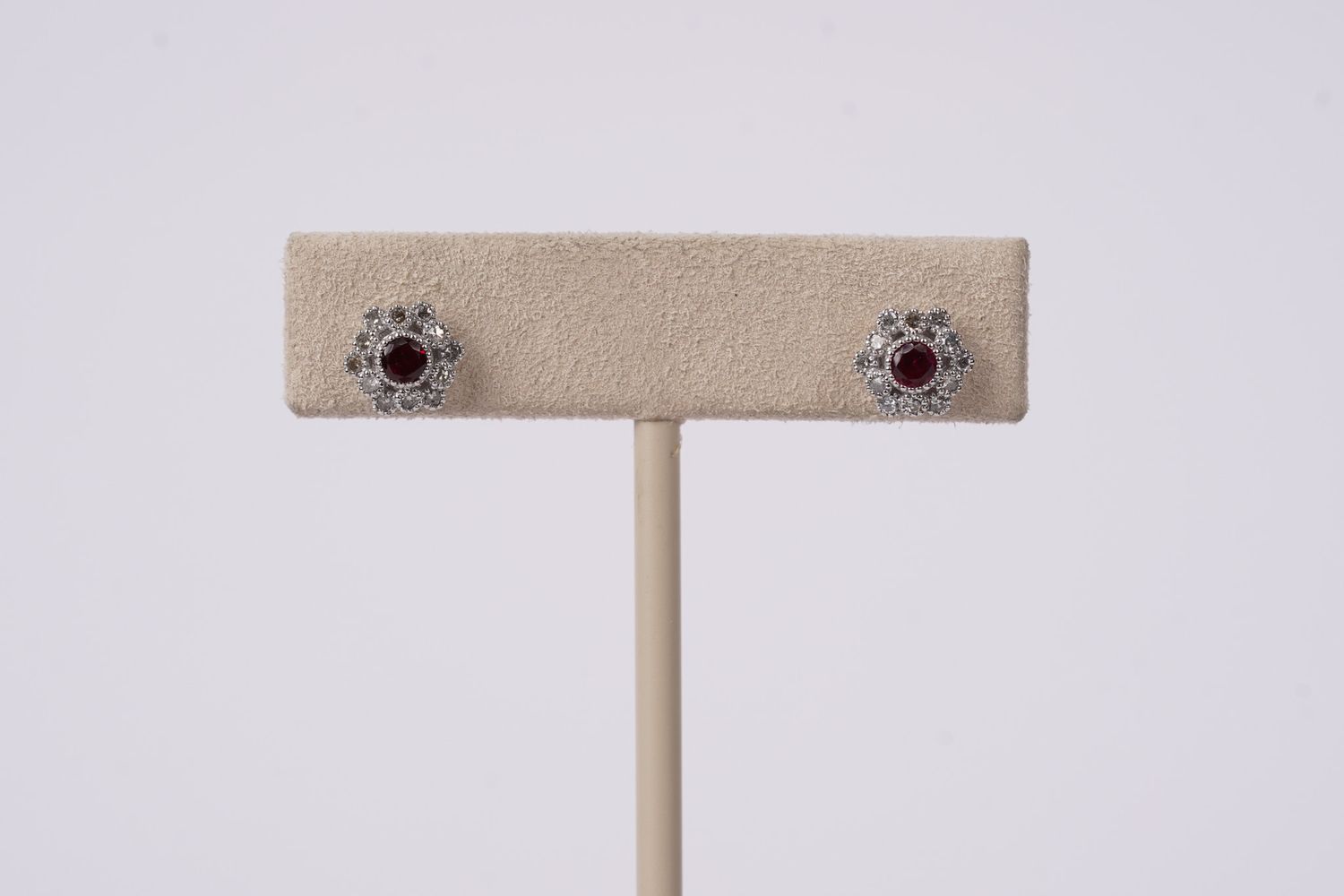 14KW 1.4g .45ctw Ruby &amp; Diamond Halo Stud Earrings