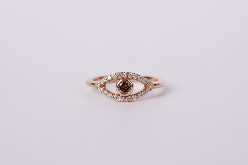 14KR 3.0g .50tw (.25ctr) Diamond Evil Eye Ring (size 7)