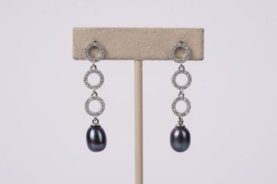 DVE-14KW 5.2g .50ctw Diamond &amp; Tahitian Pearl Drop Earrings