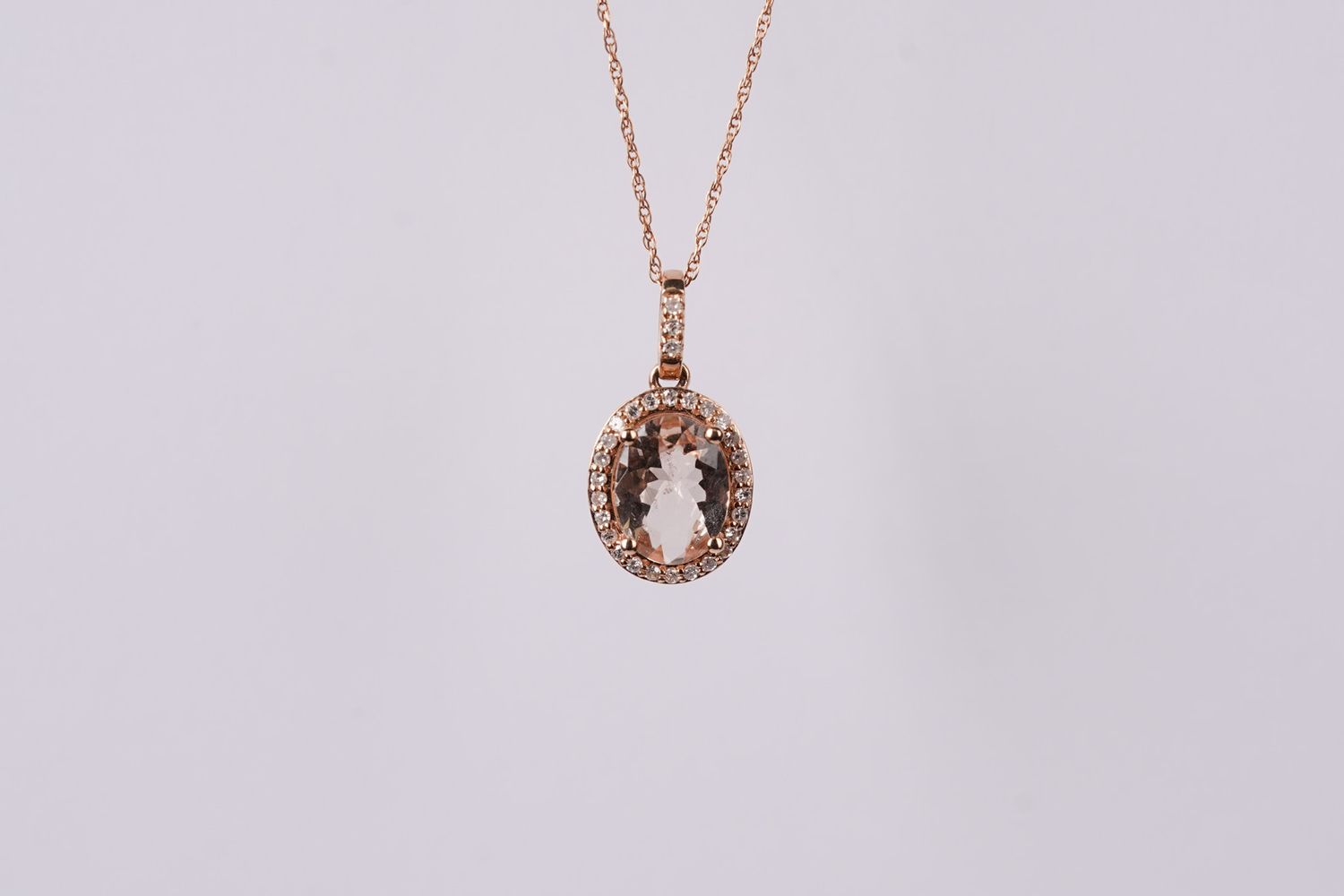 ARI-14KR 2.00g 1.77ctw (1.60ctr) Morganite &amp; Diamond Pendant 18&quot;