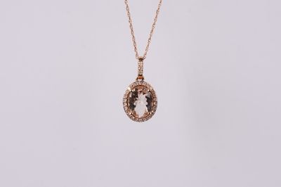 ARI-14KR 2.00g 1.77ctw (1.60ctr) Morganite &amp; Diamond Pendant 18&quot;