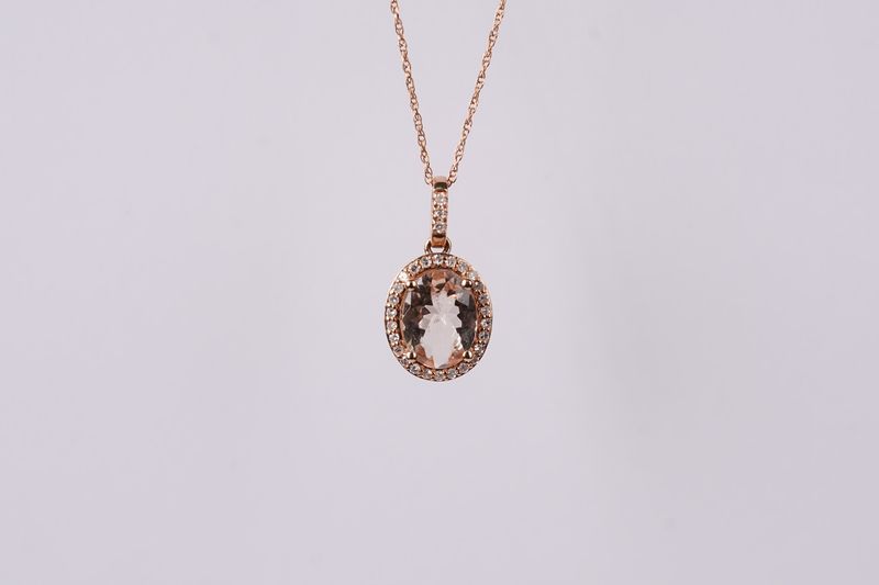 ARI-14KR 2.00g 1.77ctw (1.60ctr) Morganite &amp; Diamond Pendant 18&quot;