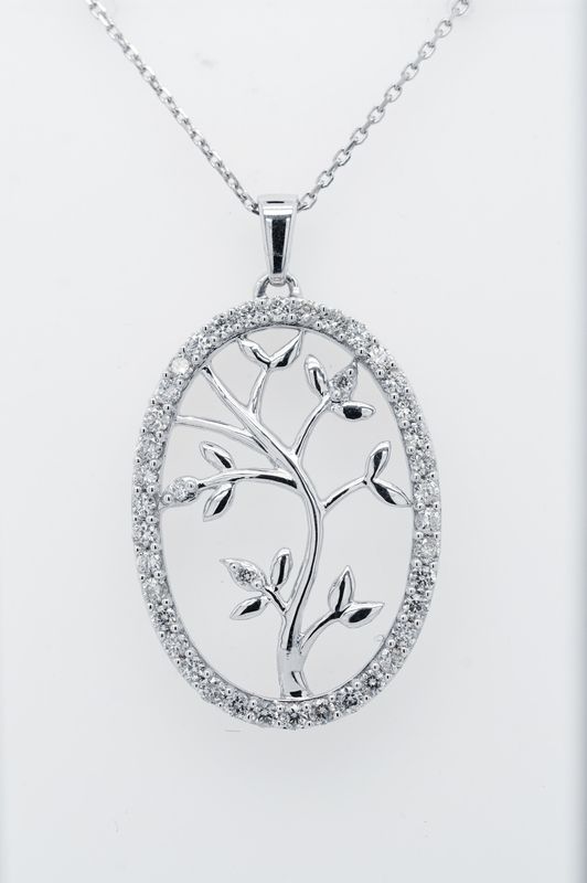 RIDX-14KW 6.1g 1.00ctw  Diamond Tree of Life Pendant16-18&quot;