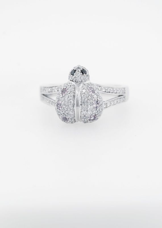DVTX-18KW 8.0g .71ctw Sapphire &amp; Diamond Ladybug Fashion Ring (size 7.5)