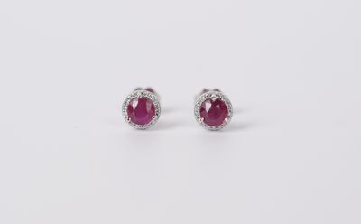 IAT- 14KW 1.57g .20ctw Diamond 1.25ctw Ruby Halo Stud Earrings