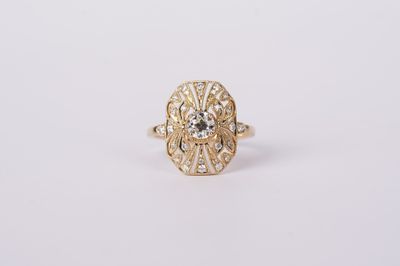 BNT- 14KY 2.98g .67ctw (.48ctr) L/VS2 Old European Cut Diamond Vintage Inspired Ring (size 6.75)
