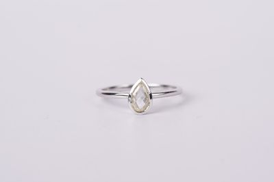 DDT-14KW 1.6g .42ct L/SI1 Rose Cut Pear Diamond Bezel Ring (size 6.5)