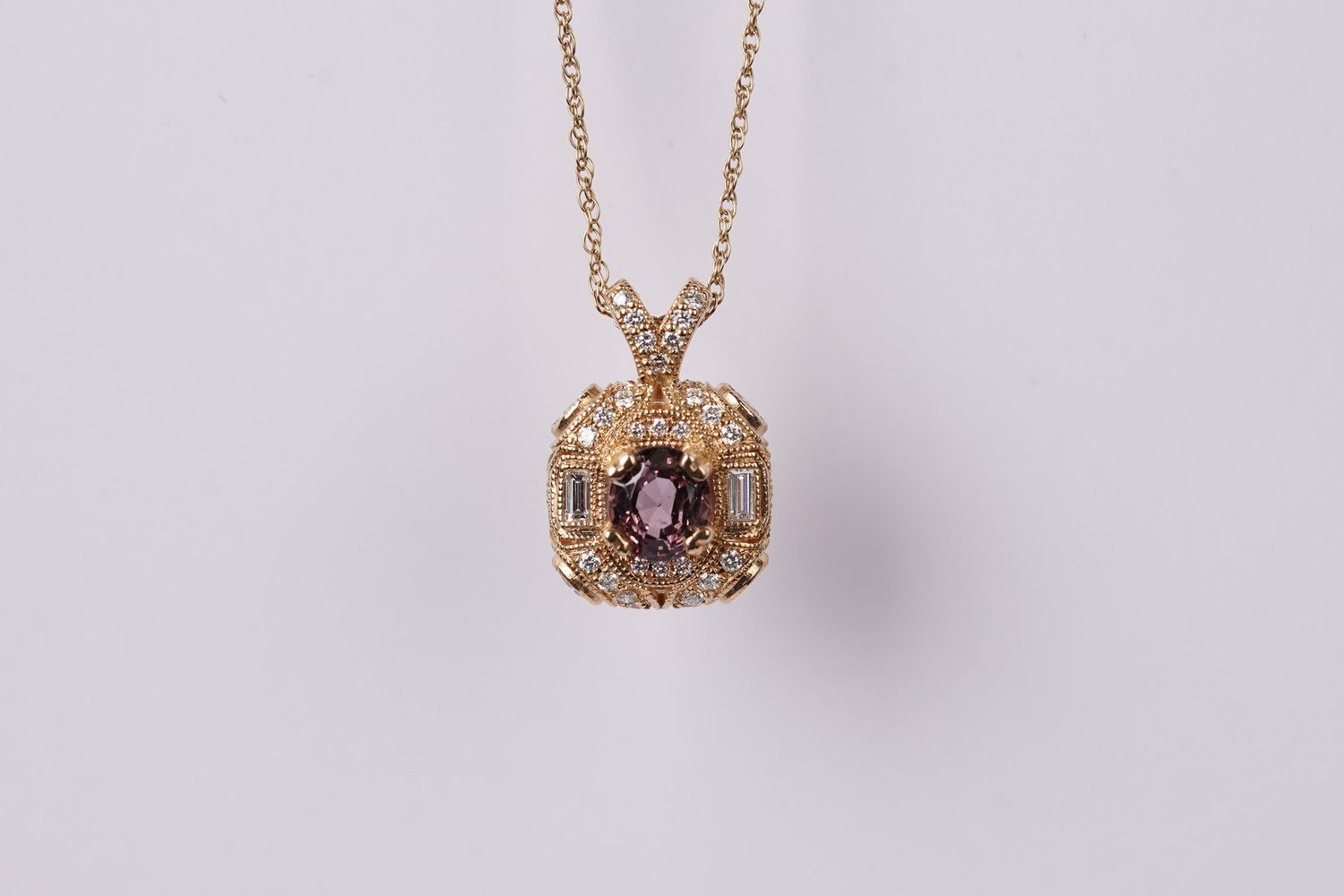 VVET 14KY 4.51g 1.90ctw (1.28ctr) Sapphire &amp; Diamond Necklace 18&quot;