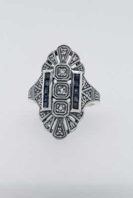 ERX- Sterling 6.97g Sapphire &amp; White Topaz Trufili Ring (size 7)