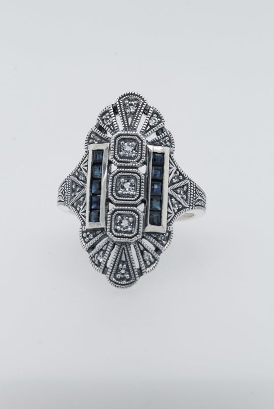 ERX- Sterling 6.97g Sapphire &amp; White Topaz Trufili Ring (size 7)