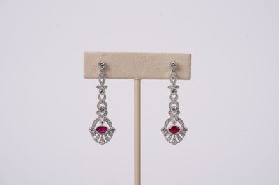VVTE-14KW 5.2g 1.00ctw Diamond .50ctw Ruby Dangle Earrings