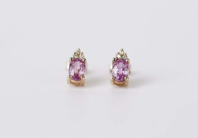 ITX-14KY 1.78g 1.10ctw Pink Sapphire &amp; Diamond Stud Earrings