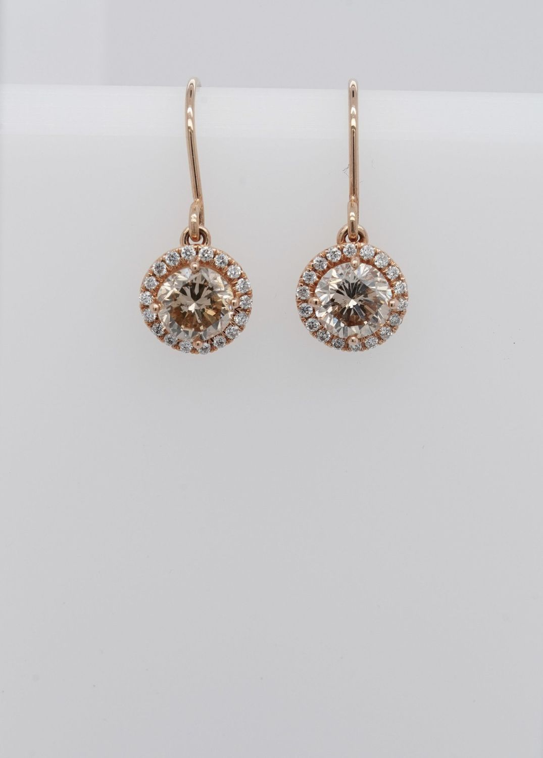 VBET- 14KR 1.86g 2.00ctw (1.60ctrs) Round Chocolate Diamond Halo Earrings