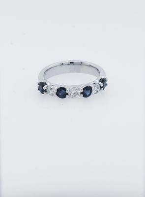 RLL- 14KW 4.23g .57ctw Diamond 1.25ctw Blue Sapphire Wedding Band (size 7)