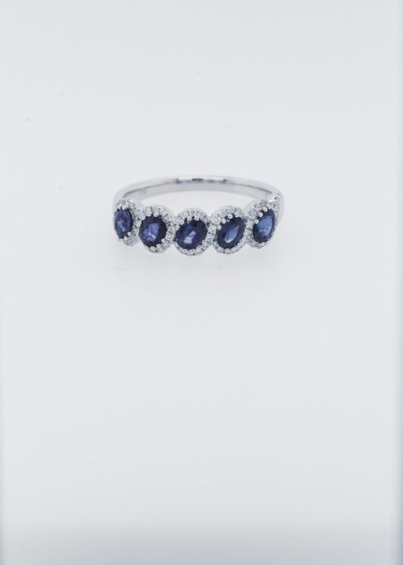 RTI 18KW 3.11g .21ctw Diamond 1.15ctw Blue Sapphire Stackable Ring (size 6.75)