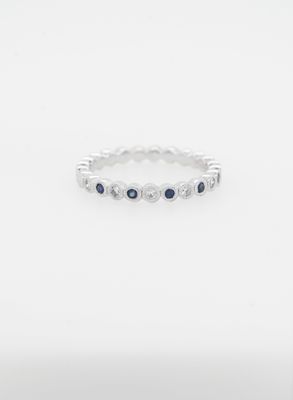 DRTX- 14KW 2.5g .11ctw Diamond .13ctw Sapphire Stackable Band (size 6.5)